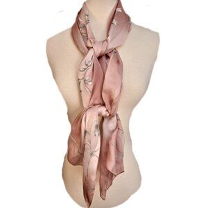 RETRO PINK SCARF WITH FLOWERS. SOLID AMD SJEER STRO[ES. 12A60"